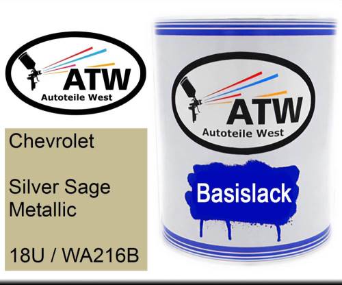 Chevrolet, Silver Sage Metallic, 18U / WA216B: 1L Lackdose, von ATW Autoteile West.